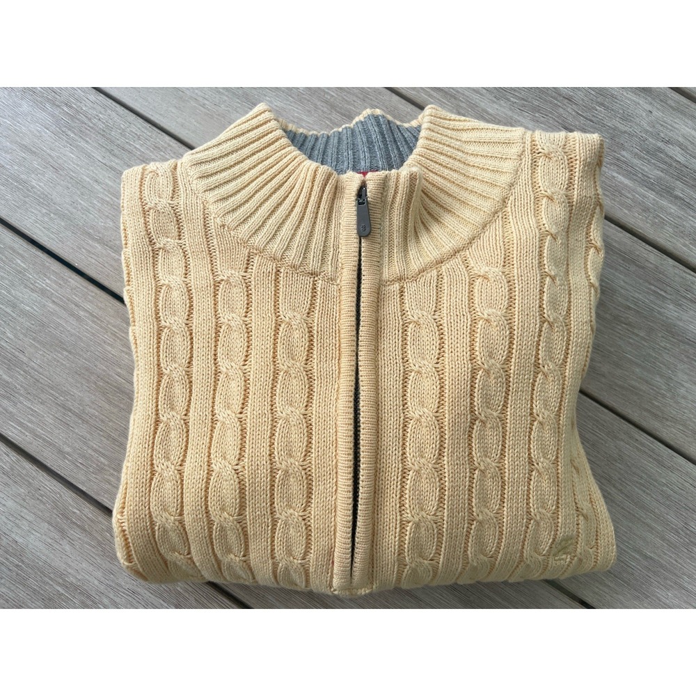 IZOD Men's Buttercream Yellow Cable Knit Sweater 100% Cotton Size XL EUC